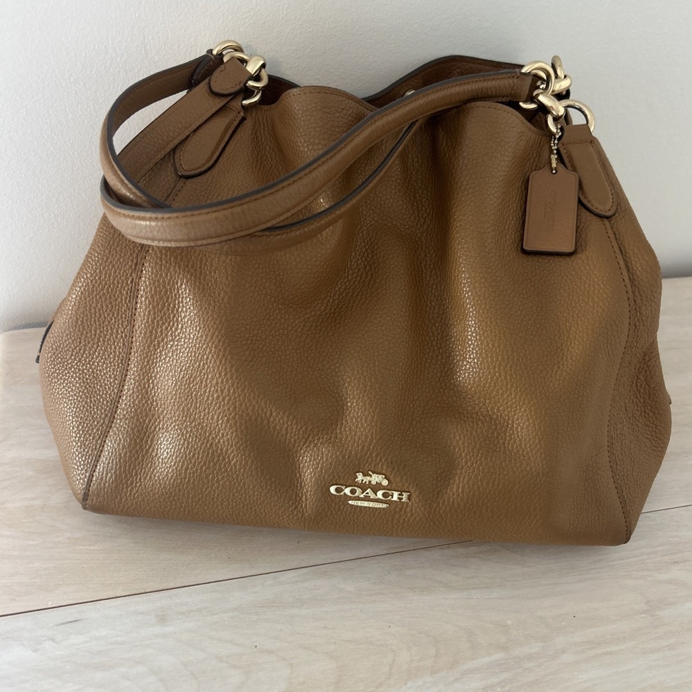 Coach Madison Maggie Leather Hobo Shoulder Pebbled Bag in Camel - Picture 11 of 12